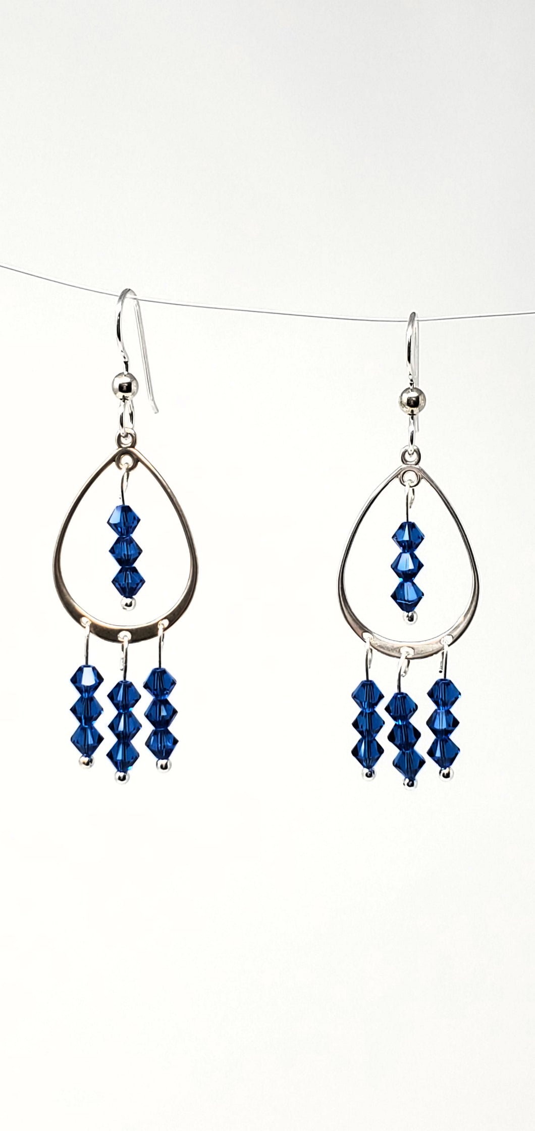Argentium Silver Earrings with Blue Diamond Glass Beads