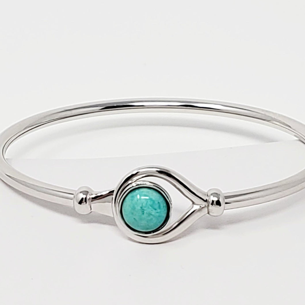 Sterling Silver flex Bangle Bracelet with 8mm Virginia Amazonite Cabochon