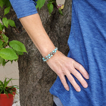 Load image into Gallery viewer, Turquoise, Brown and Silver Beaded Wire Bracelet-Designed by Tami
