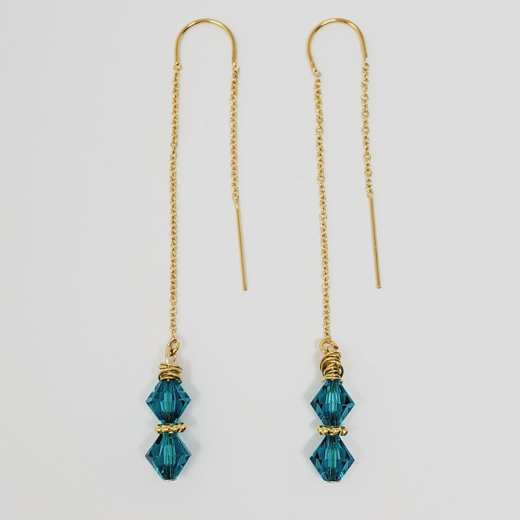 14k Gold-Filled U-Bar Threader Earrings with 2 Emerald Crystal Beads