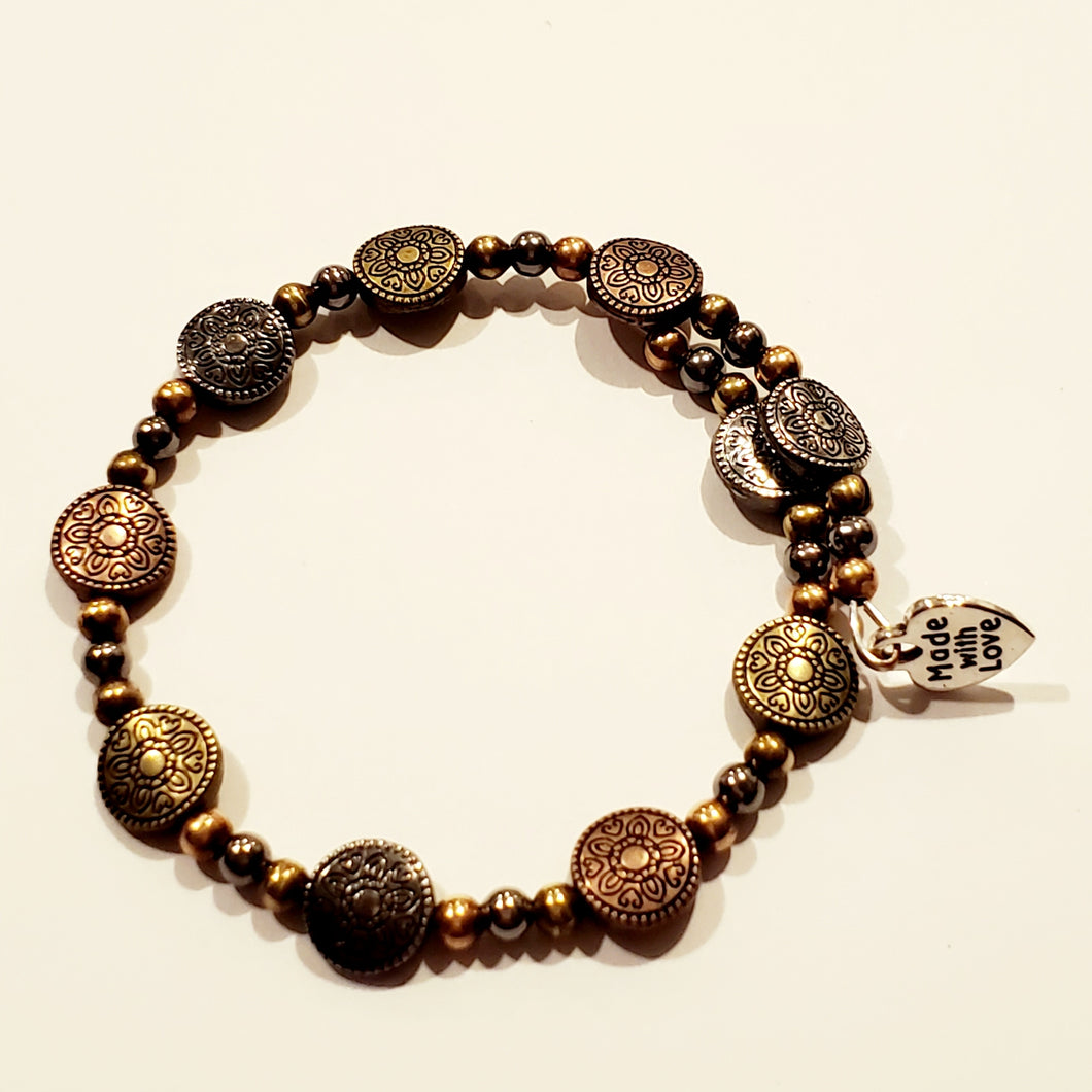 Mixed Metal Button Wire Bracelet