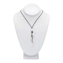 Load image into Gallery viewer, 32&quot; Y-Style Black Leather Necklace with White Freshwater Cultured Pearls
