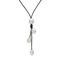 Load image into Gallery viewer, 32&quot; Y-Style Black Leather Necklace with White Freshwater Cultured Pearls
