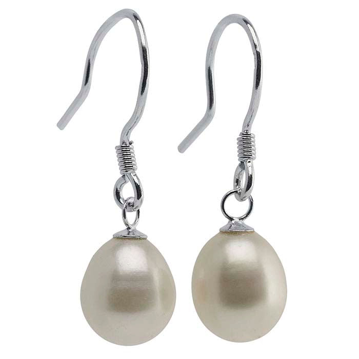 Sterling Silver White Freshwater Pearl Drop Earrings